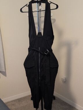 Black Women’s Cargo Halter Midi Dress with Belt